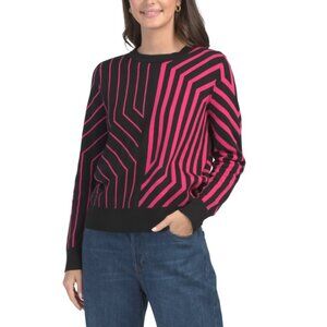 EDINBURGH KNITS HOT PINK Geometric Crew Neck Sweater